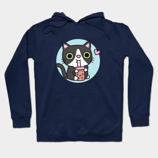 Cute Black Tuxedo Cat Loves Drinking Bubble Tea Hoodie